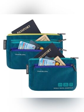 Travelon Teal and Accent Triple RFID Travel Pouches